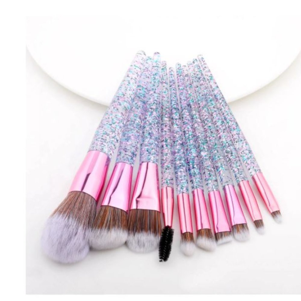 10 Piece Acrylic Sparkle Make Up Brush Set - Picture 2 of 9